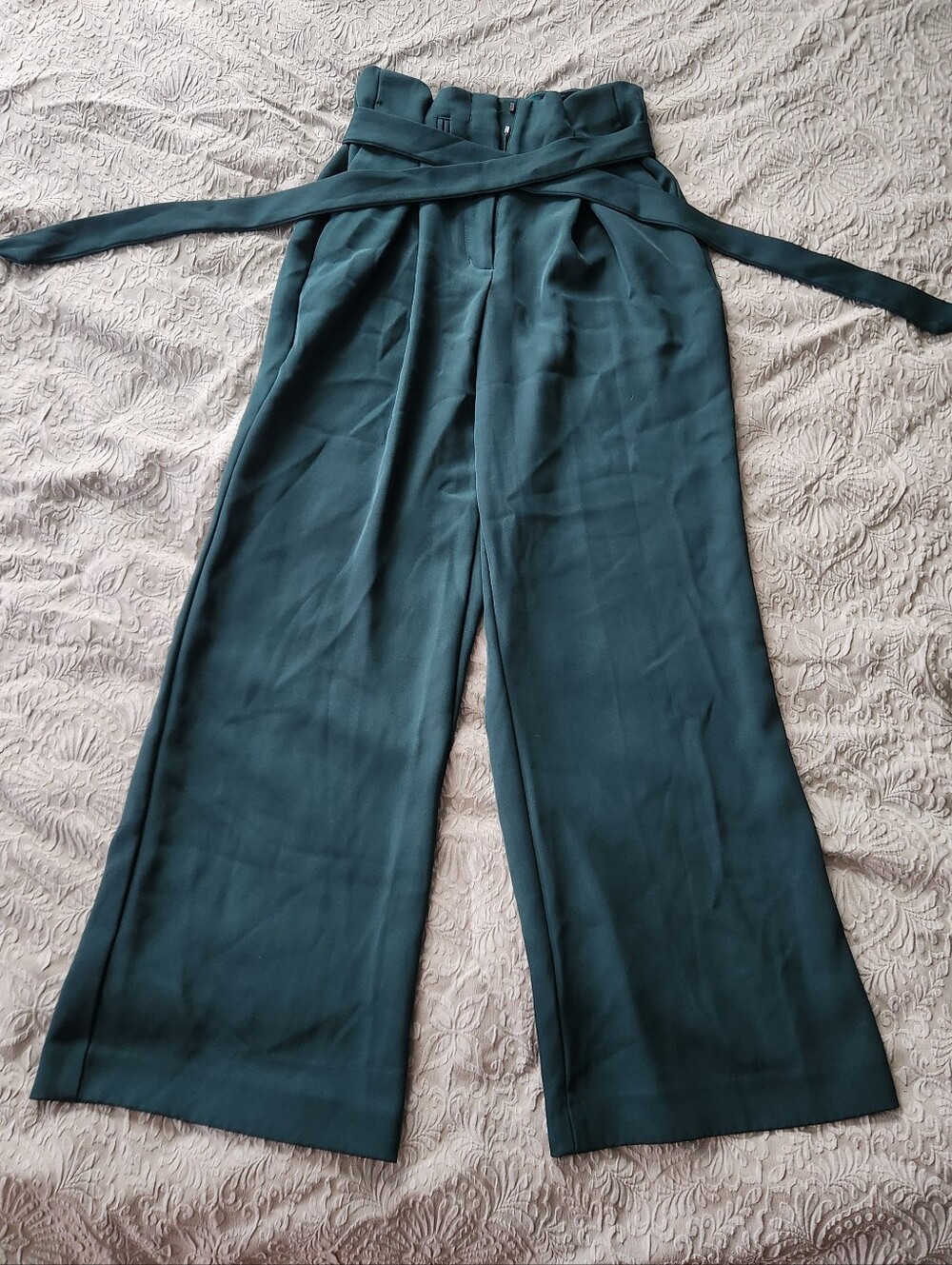 Express Teal Green High-Waist Wide-Leg Pants with Self-Tie Belt